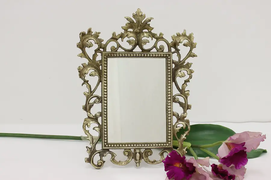 Photo of Victorian Antique Ornate Bronze Finish Wall or Easel Mirror