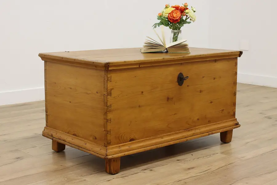 Photo of Farmhouse Antique Scandinavian Pine Chest Trunk Coffee Table