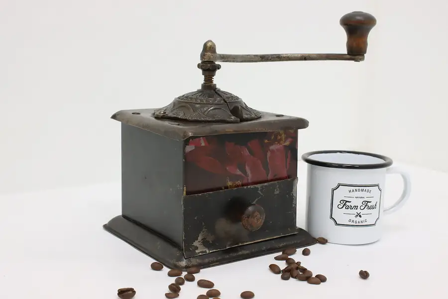 Photo of Farmhouse Antique Industrial Painted Coffee Mill or Grinder