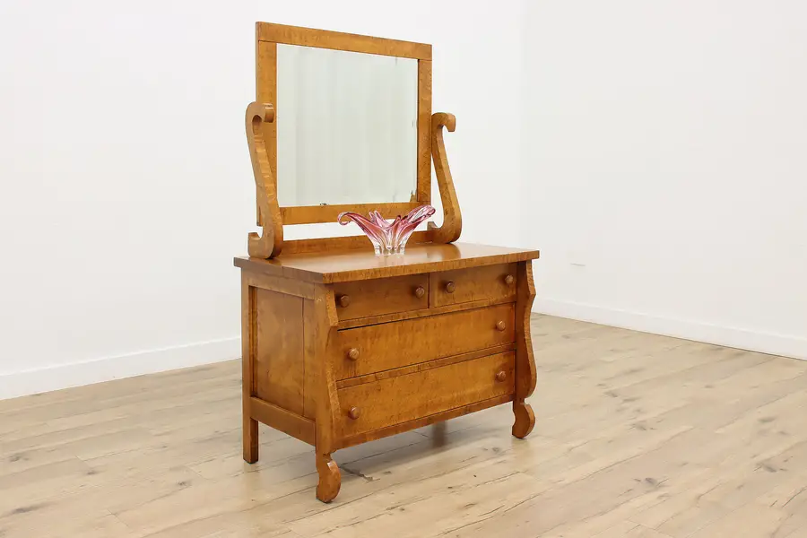 Photo of Empire Antique Hand Carved Birdseye Maple Dresser Chest