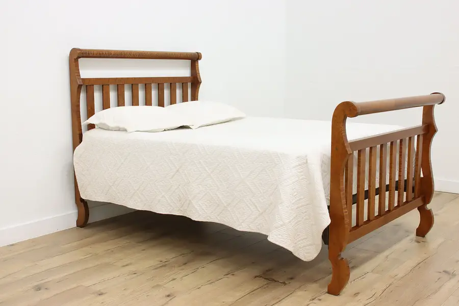 Photo of Empire Design Antique Carved Birdseye Maple Queen Size Bed