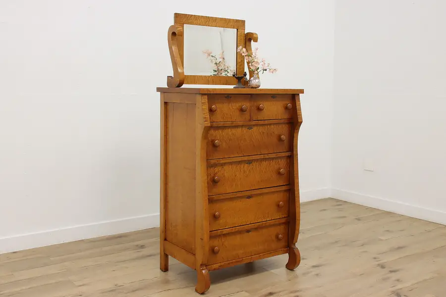 Photo of Empire Antique Hand Carved Birdseye Maple Tall Chest