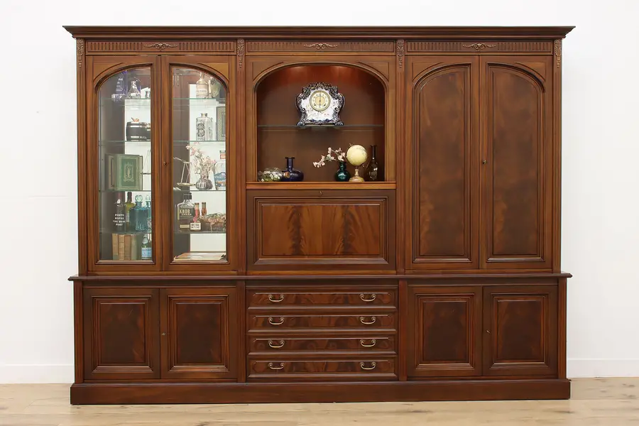 Photo of Traditional Vintage Mahogany Bookcase & Bar Cabinet, Aurora