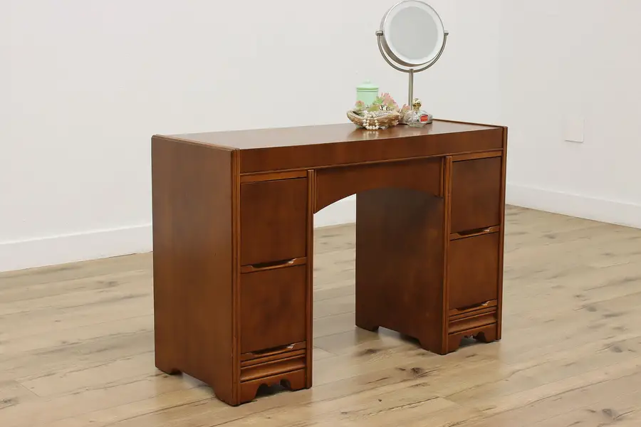 Photo of Art Deco Vintage Walnut Writing Desk or Vanity, Globe