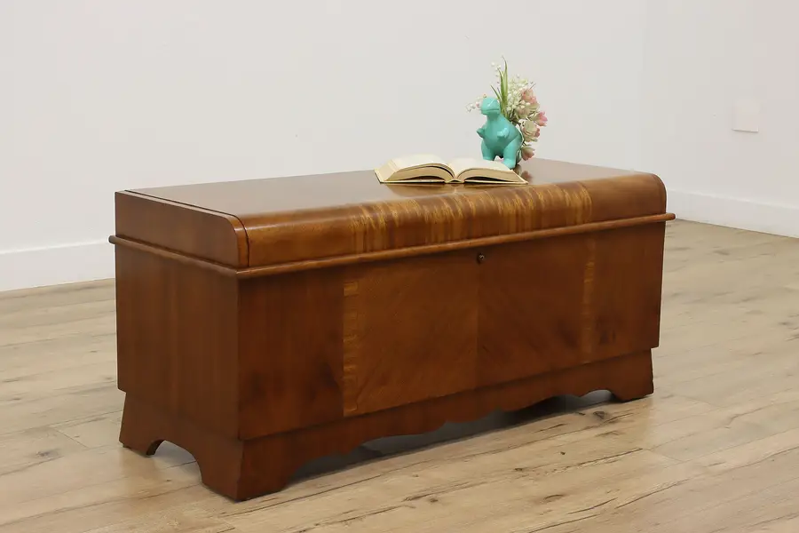 Photo of Art Deco Vintage Cedar Lined Waterfall Blanket Chest Trunk