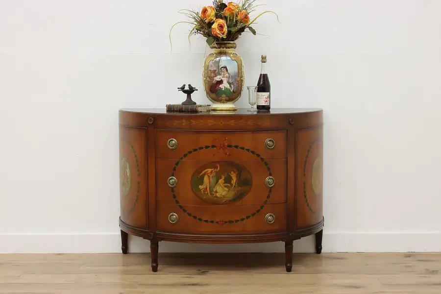 Photo of French Design Antique Painted Walnut Demilune Cupid Century