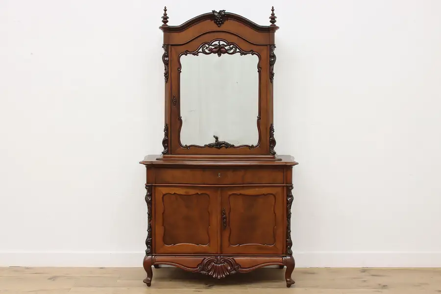 Photo of Austrian Antique 1840s Carved Mahogany China or Bar Cabinet
