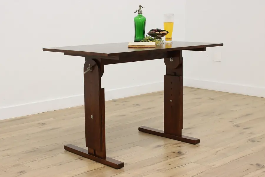 Photo of Industrial Vintage Oak & Birch Drafting Desk Kitchen Island