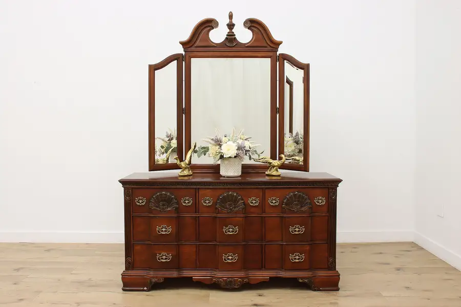 Photo of Georgian Carved Cherry Dresser & Mirror, Kathy Ireland