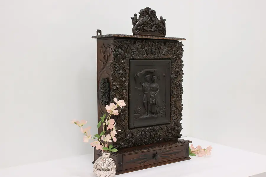 Photo of Victorian Antique Carved Walnut Jewelry Chest, Bath Cabinet