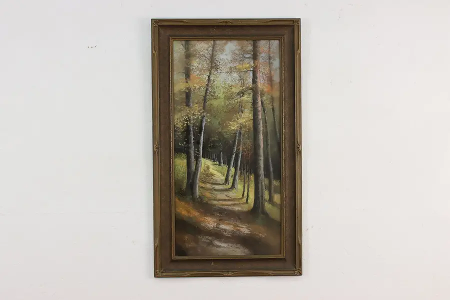 Photo of Woodland Path Antique Pastel Painting, Gunderson 33.5"