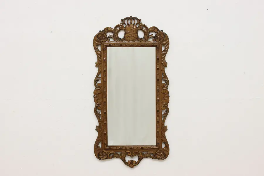 Photo of Moon & Star Shield Vintage Carved Oak Wall Hanging Mirror