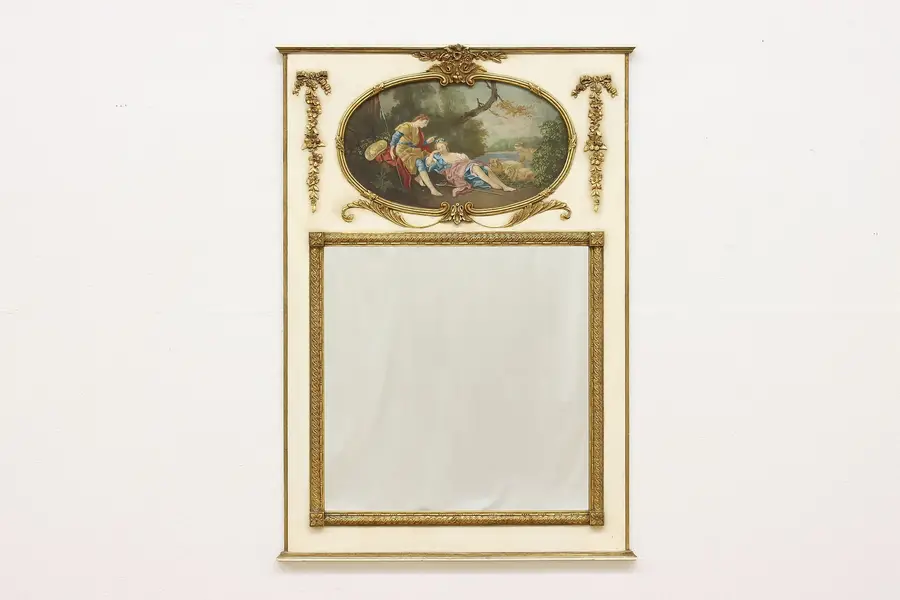 Photo of French Antique Trumeau Portrait Painting Mirror, Milch