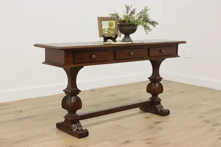 Photo of Italian Vintage Carved Mahogany Sofa or Hall Console Selva