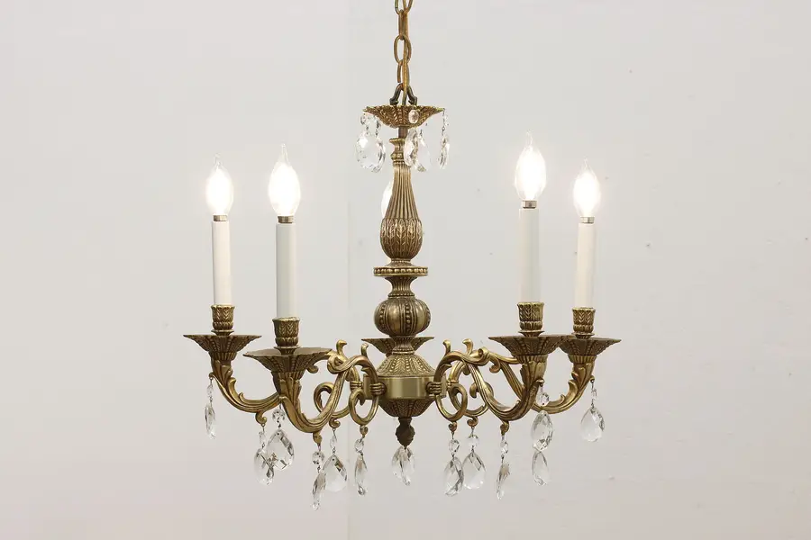 Photo of Traditional Vintage Brass & Crystal Chandelier, Lightcraft