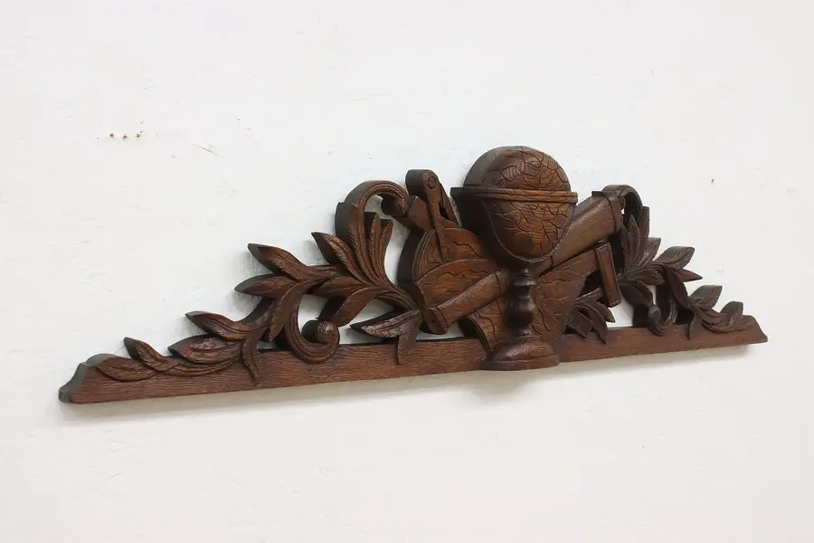 Photo of Renaissance Antique Carved Oak Globe & Compass Salvage Crest