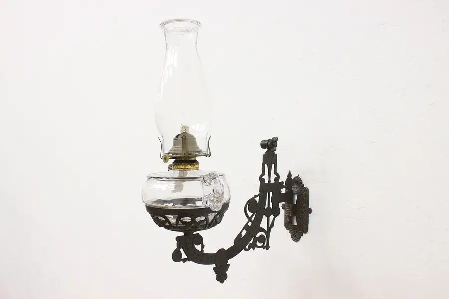 Photo of Victorian Antique Oil Bracket Lamp Wall Sconce, Scovill