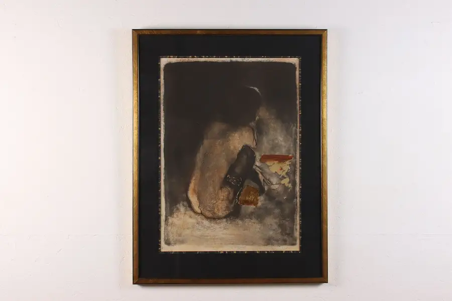 Photo of Smokey Woman Vintage Original Pastel Painting, Signed 38"