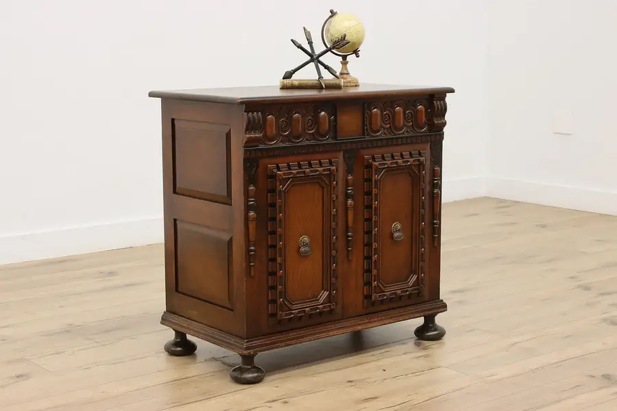 Photo of Tudor Design Antique Walnut Combination Lock File Cabinet
