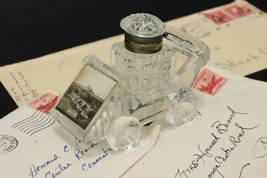 Photo of Czech Antique Glass Car Inkwell Prague Castle