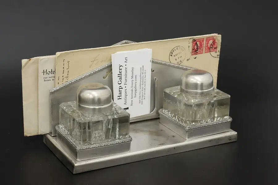 Photo of Silverplate Vintage Double Inkwell & Letter Holder, Benedict