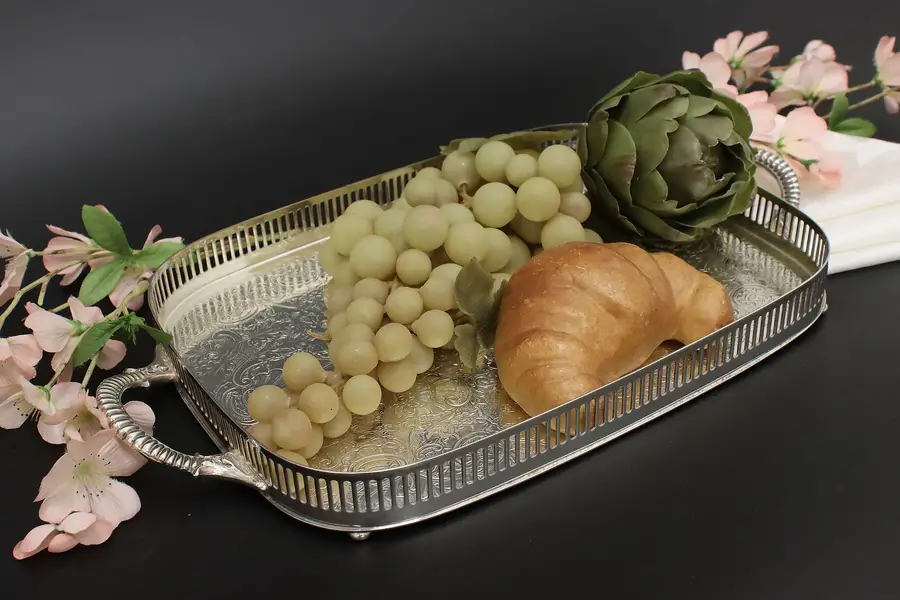 Photo of Victorian Antique Engraved Silverplate Serving Tray SFC