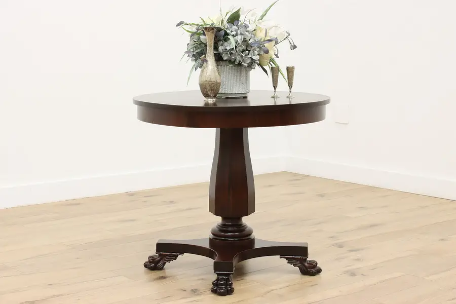 Photo of Empire Antique Mahogany Lamp or Hall Center Table, Paw Feet