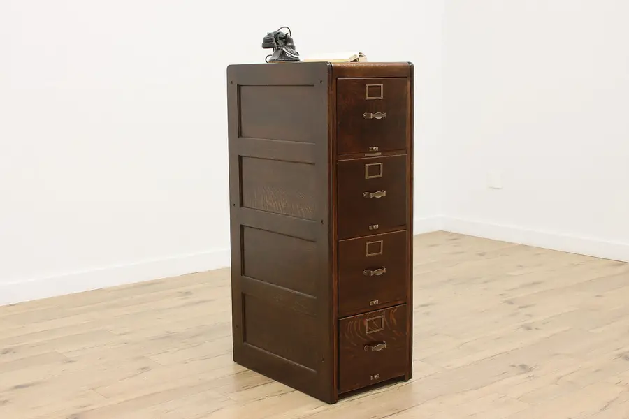 Photo of Craftsman Antique Office or Library Oak File Cabinet Signed