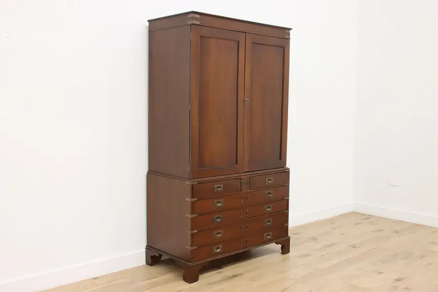 Photo of Campaign Antique English Mahogany Library Cabinet Mapchest