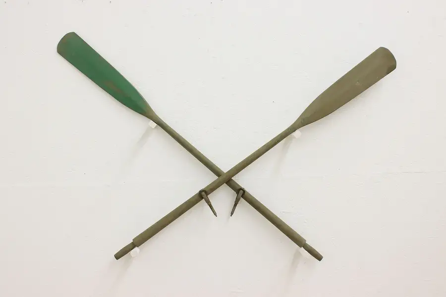 Photo of Pair of Farmhouse Vintage Green Painted Boat Oars