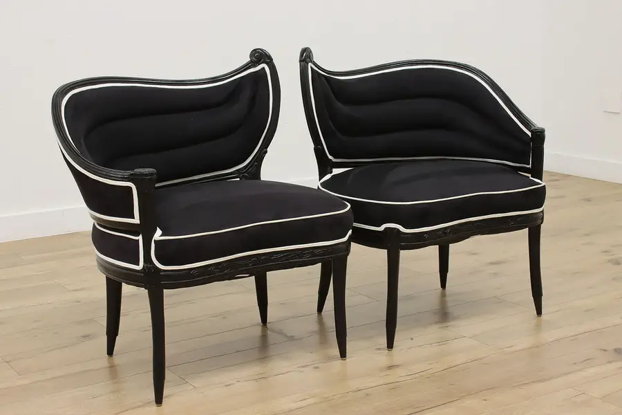 Photo of Pair of Antique Upholstered French Art Deco Wing Chairs