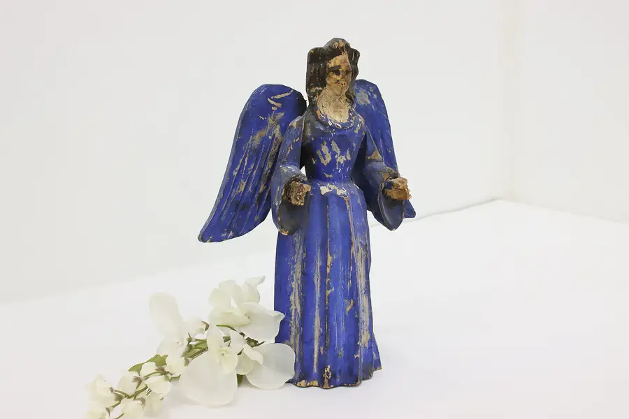 Photo of Spanish Colonial Antique Carved Pine Angel Santos Sculpture