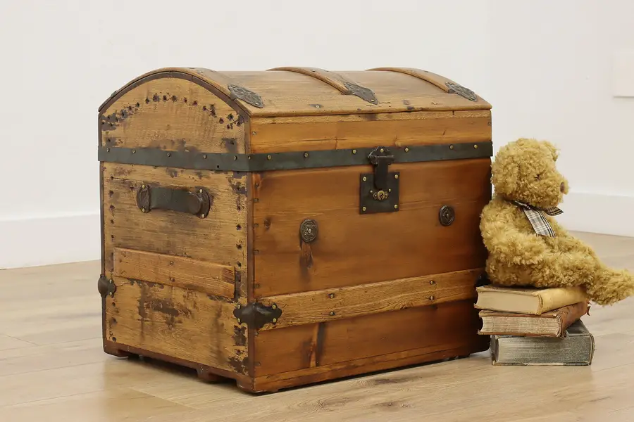 Photo of Farmhouse Antique Pine & Elm Dome Top Chest or Trunk