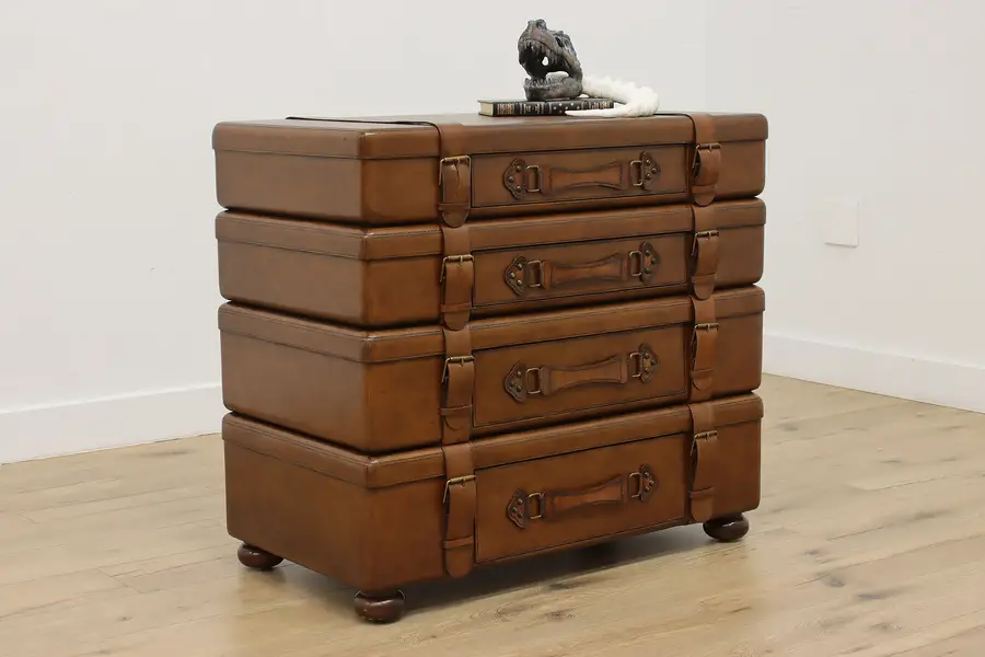 Photo of Lexington Leather Suitcase Stacked Luggage Chest Dresser