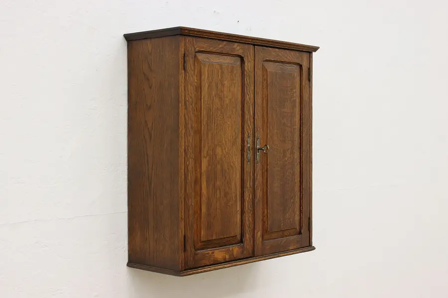 Photo of Oak Antique Barber Shop Bath Medicine Cabinet Jewelry Chest