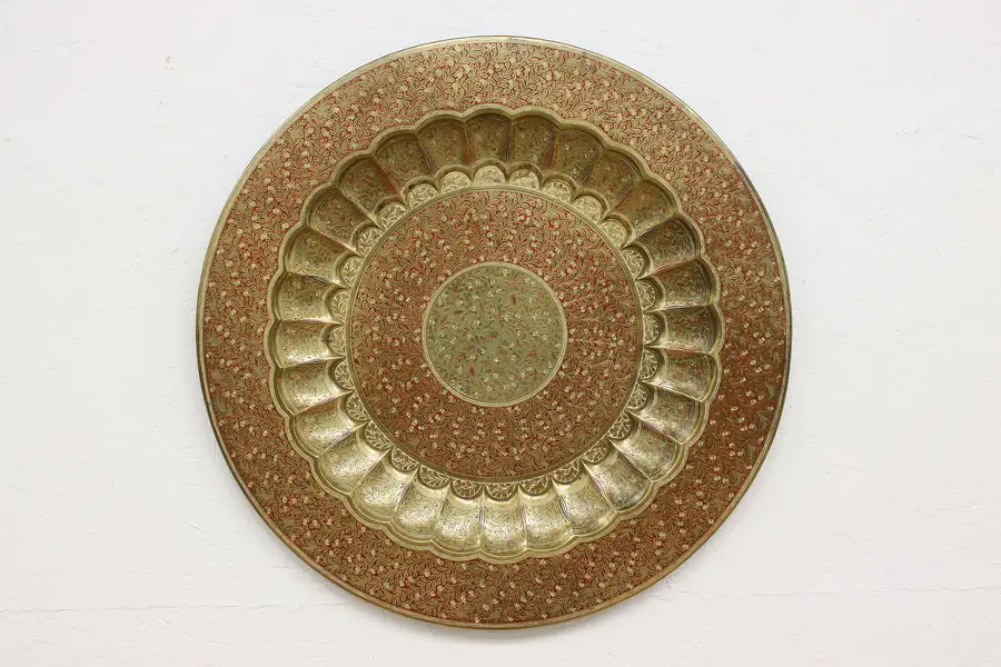 Photo of Brass Banquet Serving Tray or Table Top Enamel India 27"