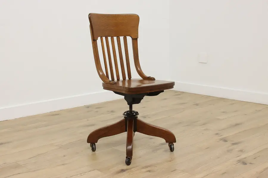 Photo of Arts & Crafts Mission Oak Antique Swivel Office Desk Chair