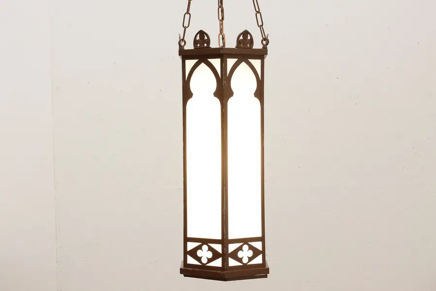 Photo of Church Salvage Antique Gothic Light Fixture Milk Glass