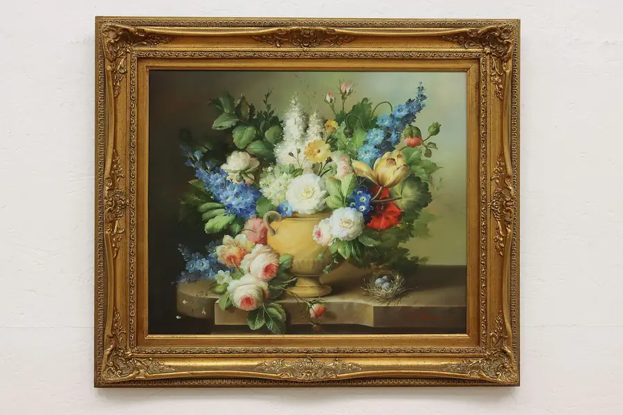 Photo of Flowers Still Life Vintage Original Painting Diane 31.5"