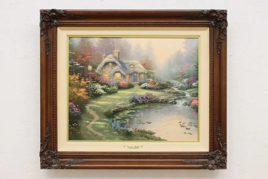 Photo of Everett's Cottage Vintage Thomas Kinkade Painted Litho 27.5"