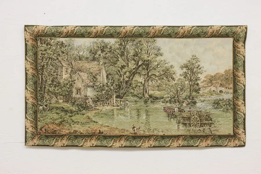 Photo of Woven Vintage Countryside Cottage Scene Wall Tapestry 43"
