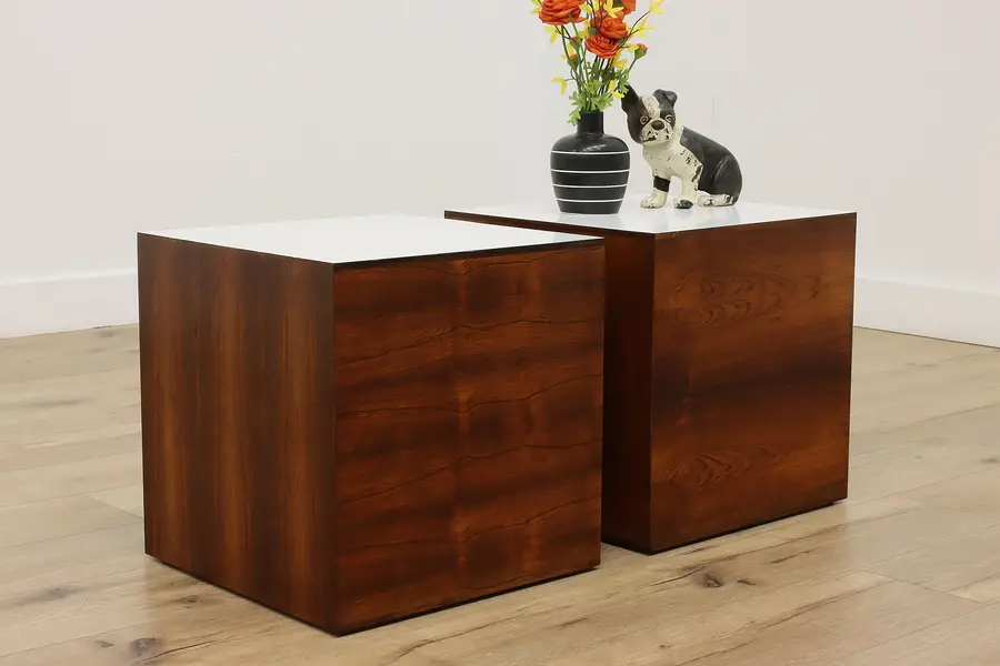 Photo of Pair Midcentury Modern Rosewood End Tables Sculpture Cubes