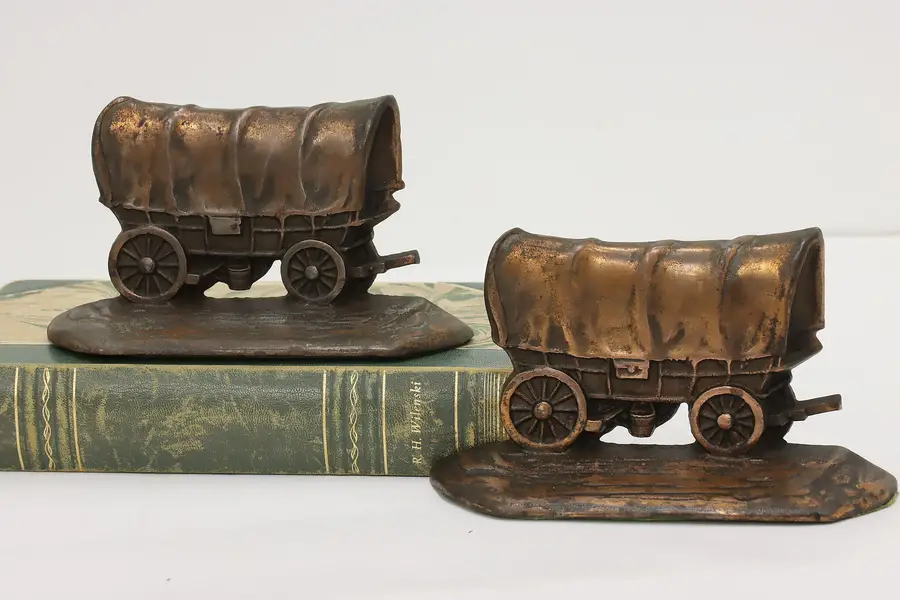 Photo of Pair of Farmhouse Antique Covered Wagon Bookends Howell