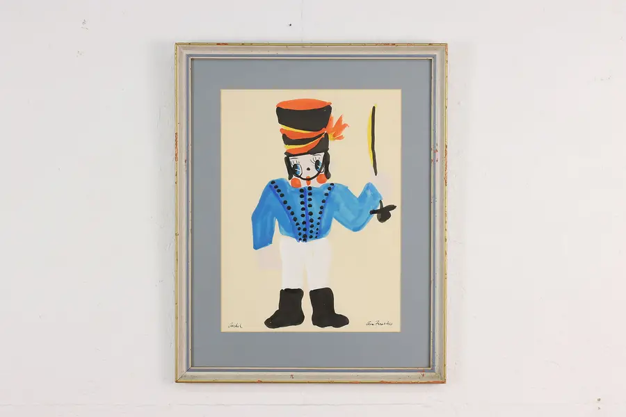 Photo of Drum Major Vintage Original Watercolor Painting Fernches 23"