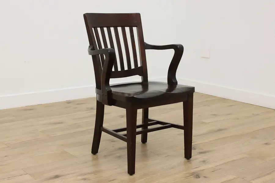 Photo of Oak Antique Library, Office or Banker Desk Chair, North