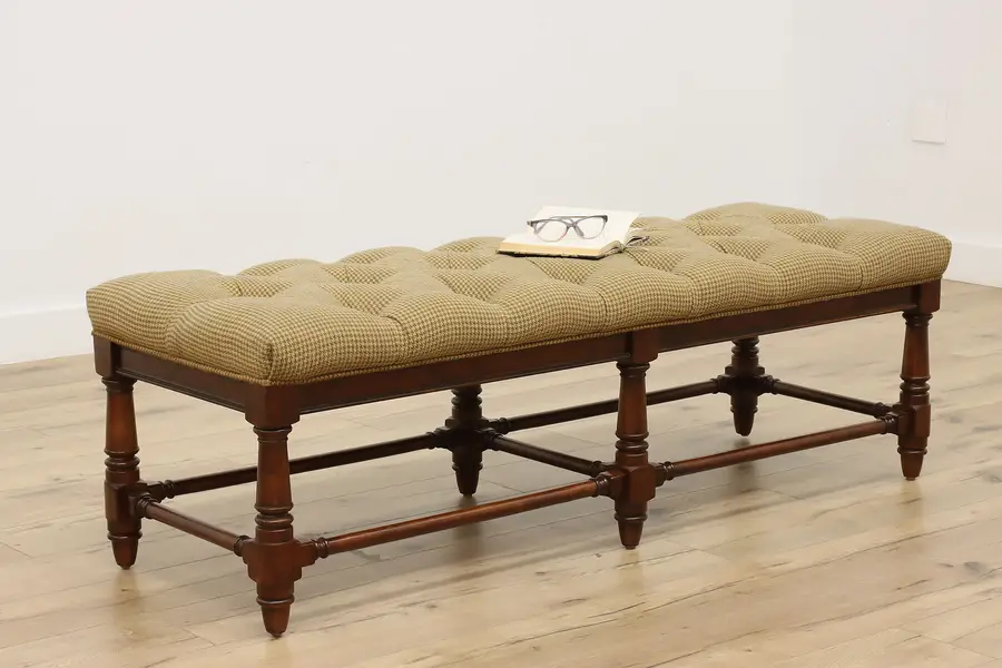 Photo of Tufted Vintage Mahogany 5' Hall Bench Thomasville