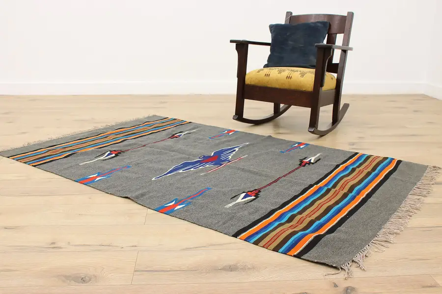 Photo of Chimayo Design Southwest Vintage Woven Wool Blanket, Bird