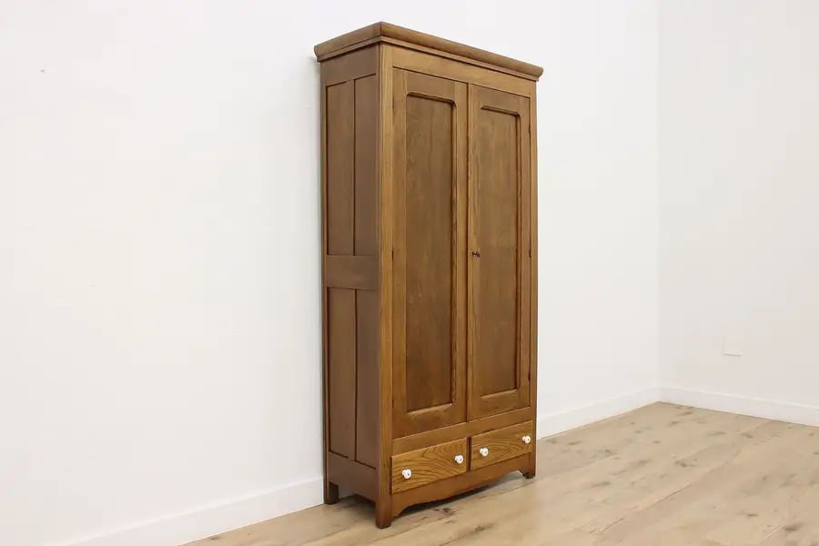 Photo of Farmhouse Antique Country Oak Armoire Wardrobe Closet, Peck