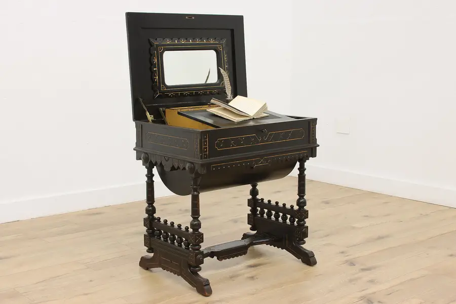 Photo of Victorian Eastlake Antique Ebonized Carved Vanity & Desk