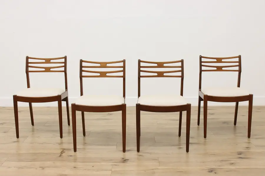 Photo of Set 4 Midcentury Modern Vintage Teak Chairs New Fabric Vamo